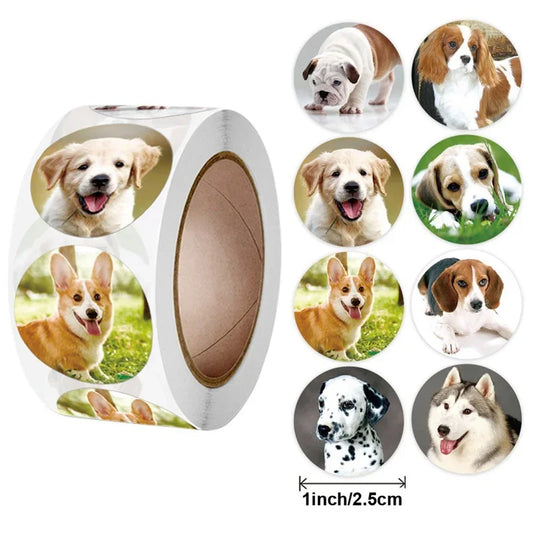Round Cute Puppies Stickers (50-500 stickers)