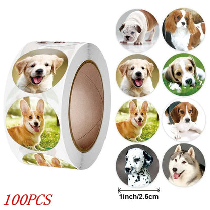 Round Cute Puppies Stickers (50-500 stickers)