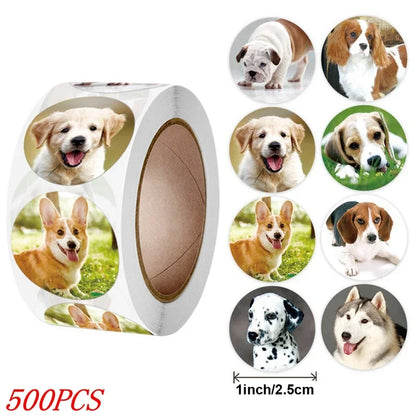 Round Cute Puppies Stickers (50-500 stickers)