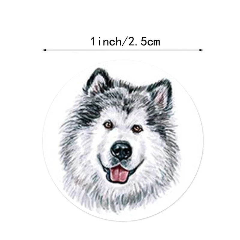 Round Cute Puppies Stickers (50-500 stickers)