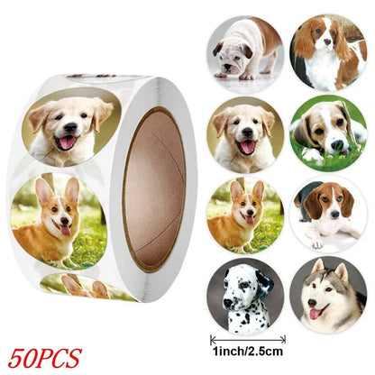 Round Cute Puppies Stickers (50-500 stickers)